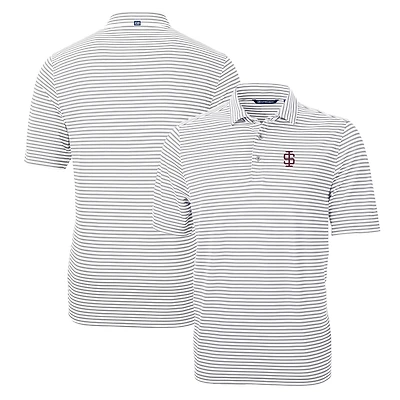 Polo à rayures éco-responsables Cutter & Buck Gray Southern Illinois Salukis Throwback Logo Virtue Eco Pique Stripe en tissu recyclé pour homme
