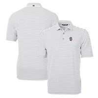 Polo à rayures éco-responsables Cutter & Buck Gray Southern Illinois Salukis Throwback Logo Virtue Eco Pique Stripe en tissu recyclé pour homme