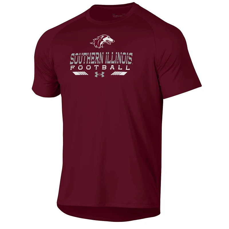 T-shirt technique Under Armour bordeaux pour homme, équipe de football américain des Salukis l'Illinois du Sud