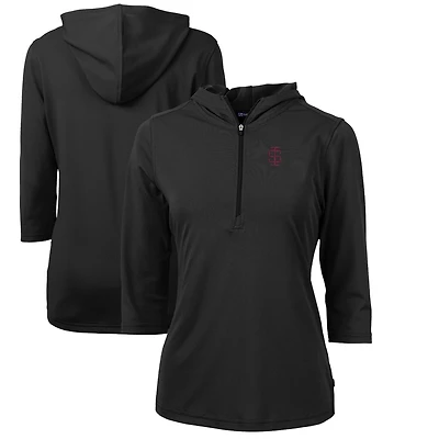 Women's Cutter & Buck Black Southern Illinois Salukis Vault Virtue Eco Pique Recycled Half-Zip Pullover Hoodie