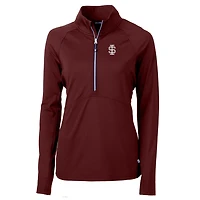 Pull à demi-zip Cutter & Buck pour femme, motif Salukis du sud de l'Illinois, couleur bordeaux. Tricot écologique extensible recyclé.