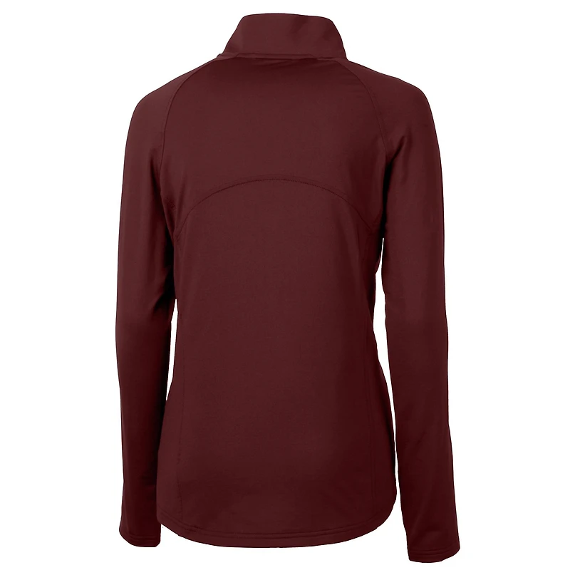 Pull à demi-zip Cutter & Buck pour femme, motif Salukis du sud de l'Illinois, couleur bordeaux. Tricot écologique extensible recyclé.