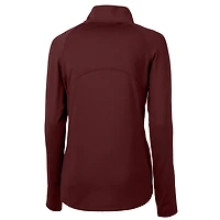 Pull à demi-zip Cutter & Buck pour femme, motif Salukis du sud de l'Illinois, couleur bordeaux. Tricot écologique extensible recyclé.