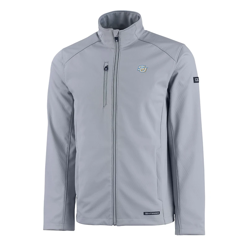 Men's Cutter & Buck  Gray Southern University Jaguars Evoke Eco Softshell Recycled Full-Zip Jacket