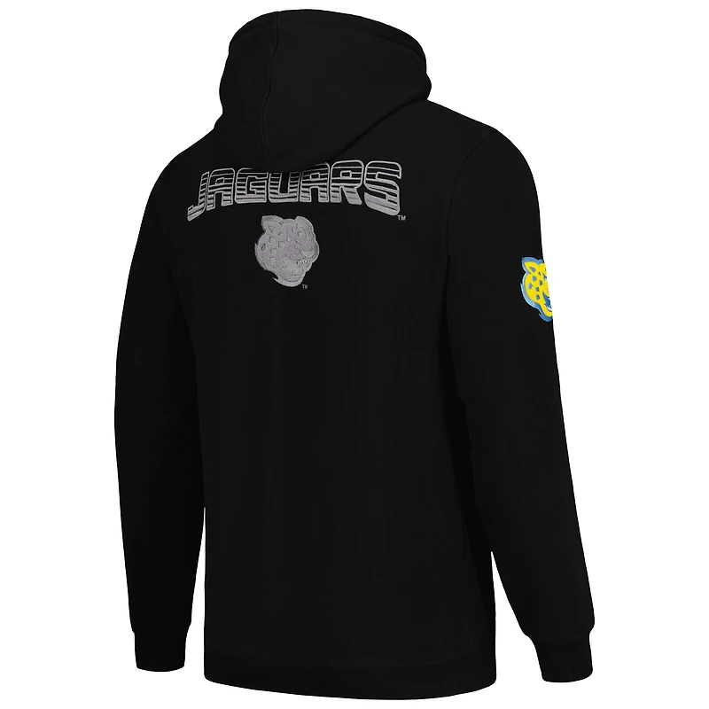 Sweat à capuche noir FISLL Southern University Jaguars Puff Print Sliced ​​pour hommes