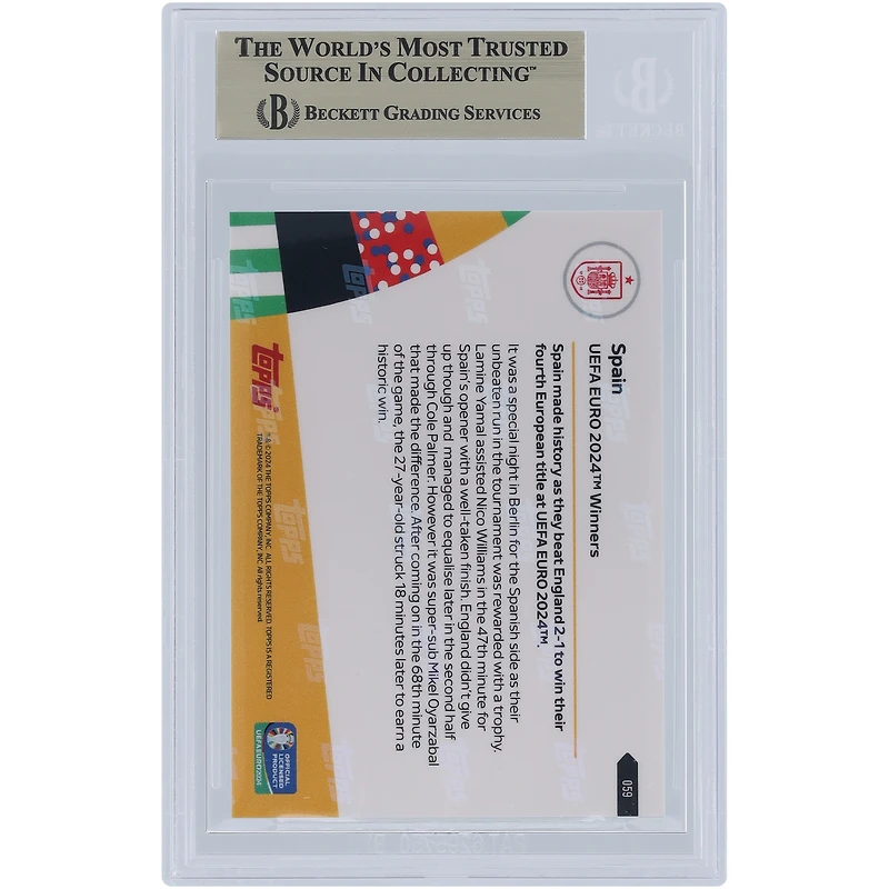 L'équipe nationale espagnole 2024 Topps est désormais vainqueur de l'UEFA Euro 2024 14.07.24 #59 BGS Carte authentifiée 10 - Sous-catégories 9.5,10,10,10