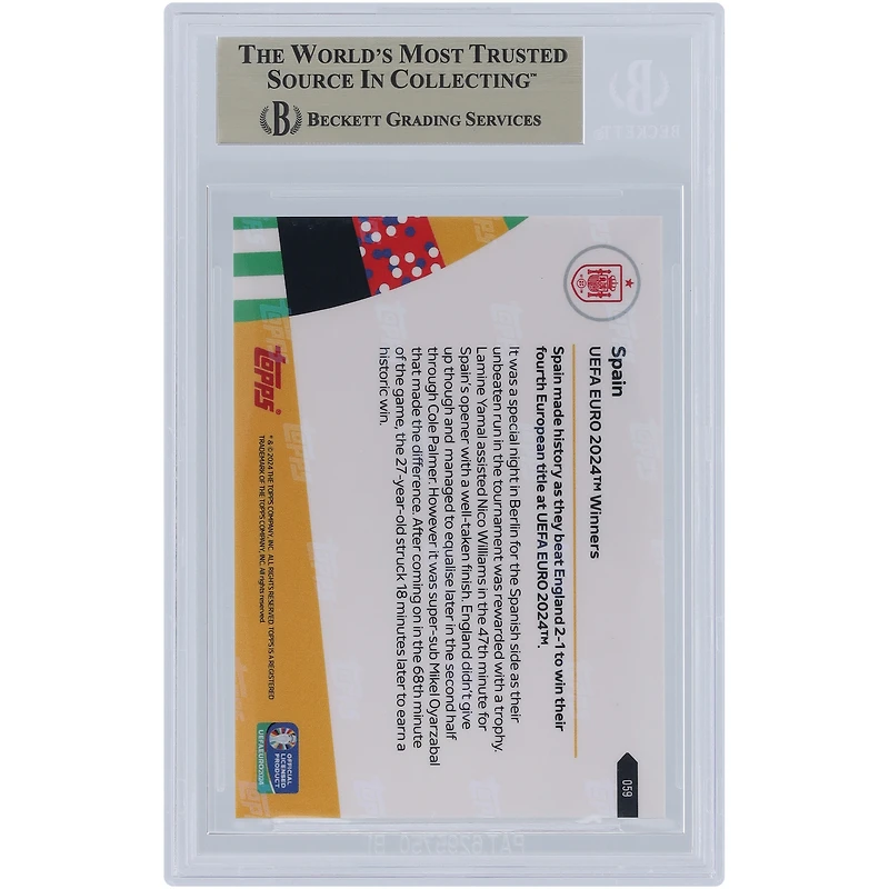 L'équipe nationale espagnole 2024 Topps est désormais vainqueur de l'UEFA Euro '24 14.07.24 #59 BGS Carte authentifiée 9.5