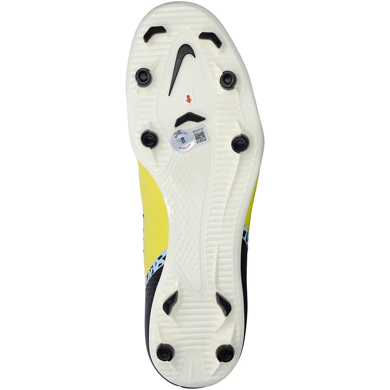 Chaussure Nike Phantom bleue et jaune dédicacée par Gavi pour l'équipe nationale d'Espagne
