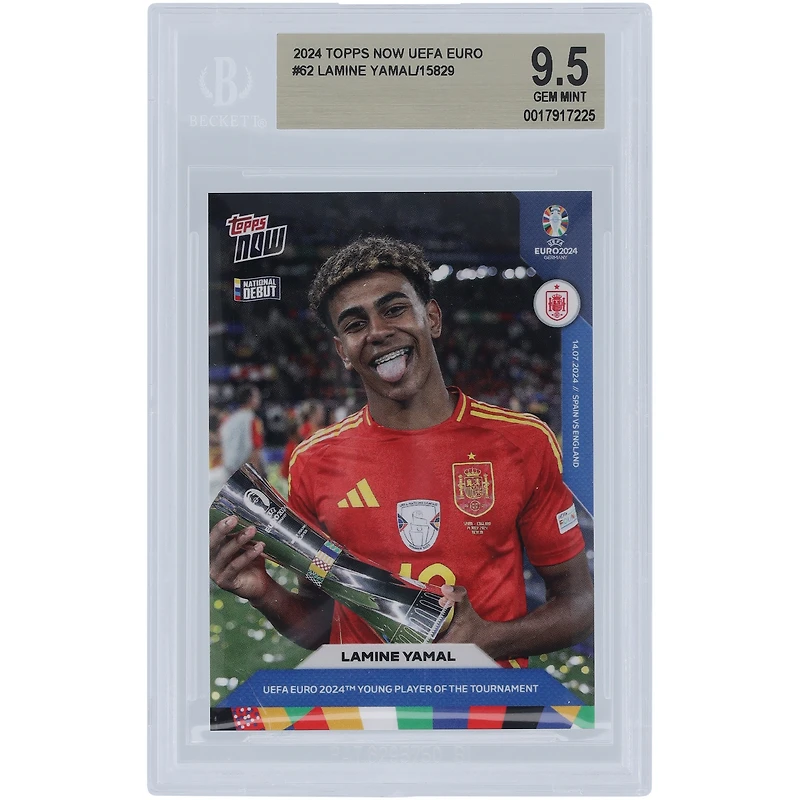Lamine Yamal Équipe nationale d'Espagne 2024 Topps maintenant Jeune joueur du tournoi de l'UEFA Euro 2024 14.07.24 #62 BGS Carte authentifiée 9.5