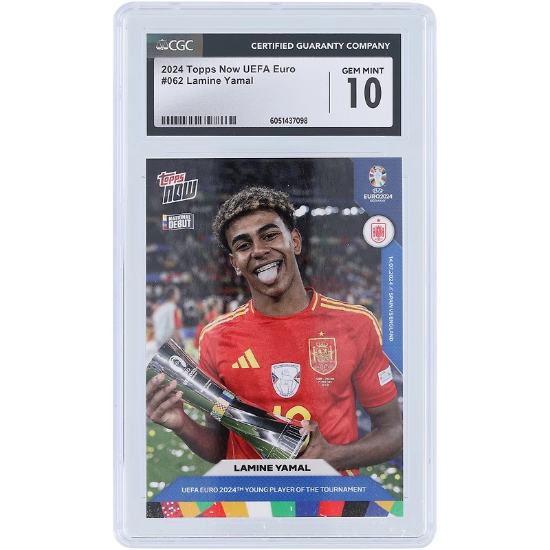 Lamine Yamal Équipe nationale d'Espagne 2024 Topps maintenant UEFA Euro UEFA Euro 2024 Jeune joueur du tournoi #62 CGC Carte authentifiée 10
