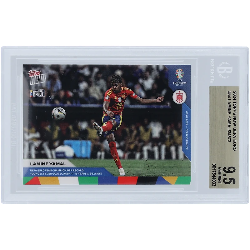 Lamine Yamal Spain National Team 2024 Topps Now UEFA Euro UEFA European Championship Record: Youngest Ever Goal Scorer At 16 Years & 362 Days #54 BGS Authenticated 9.5 Rookie Card