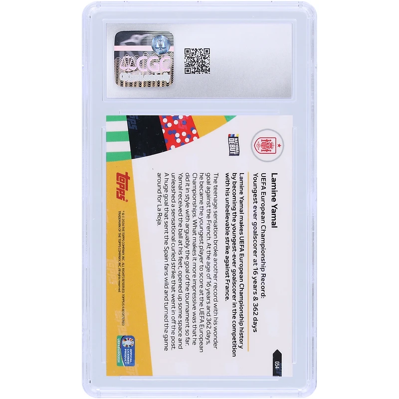 Lamine Yamal, Équipe nationale d'Espagne 2024, Topps est désormais le plus jeune buteur de l'histoire de l'UEFA Euro à 16 ans et 362 jours #54 CGC Carte authentifiée 9.5
