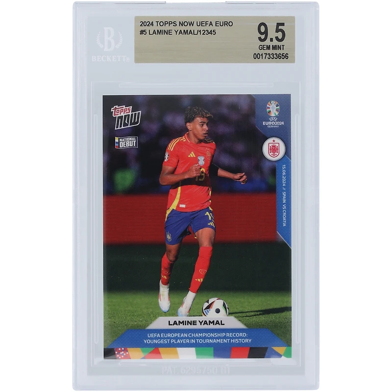 Lamine Yamal Spain National Team 2024 Topps Now UEFA Euro Youngest Player in Tournament History #5 BGS Authenticated 9.5 Rookie Card