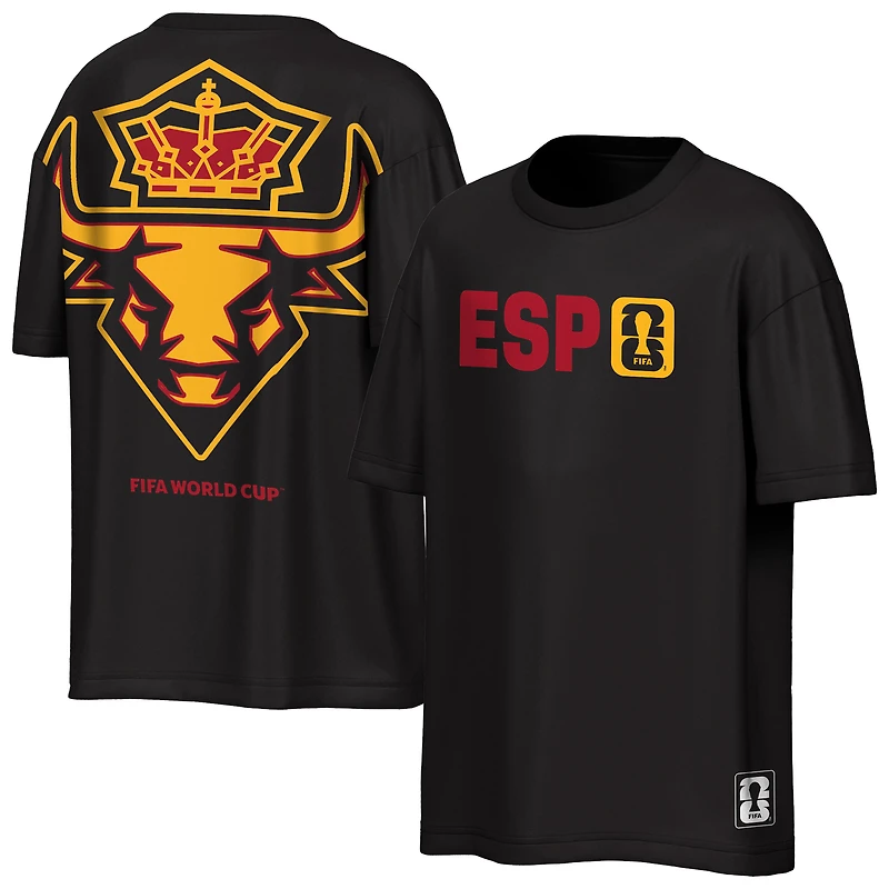 T-shirt oversize Outerstuff noir pour homme, aux couleurs de l'équipe nationale espagnole, Coupe du Monde la FIFA 2026.