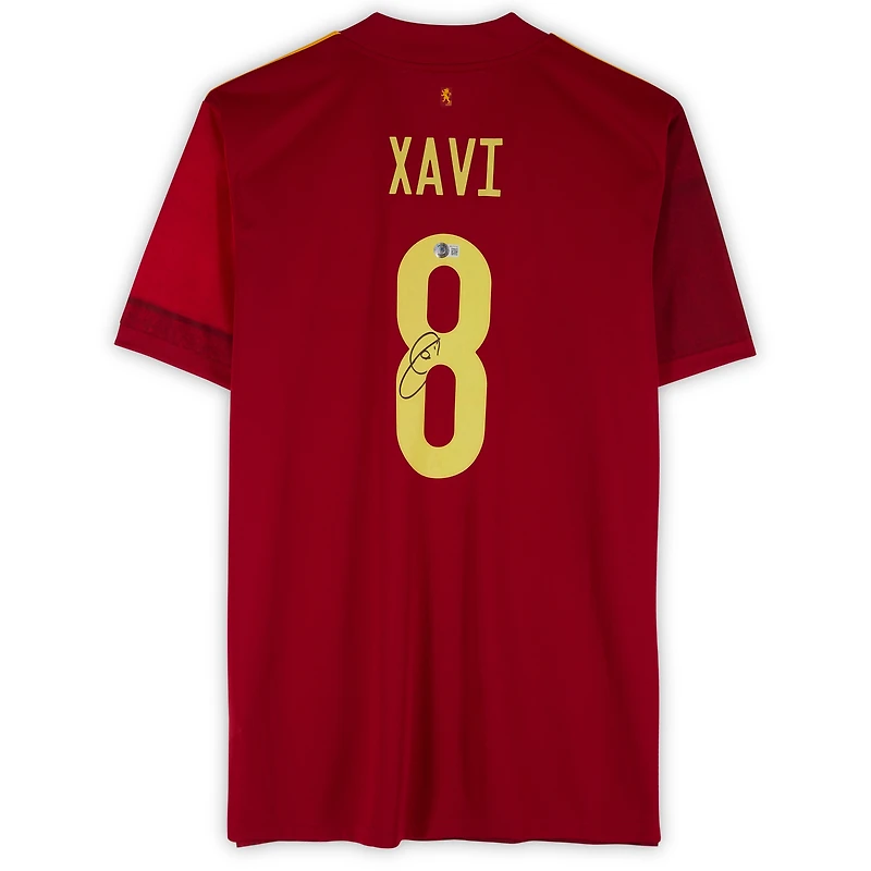 Maillot adidas rouge dédicacé par Xavi Hernandez de l'équipe nationale d'Espagne 2020