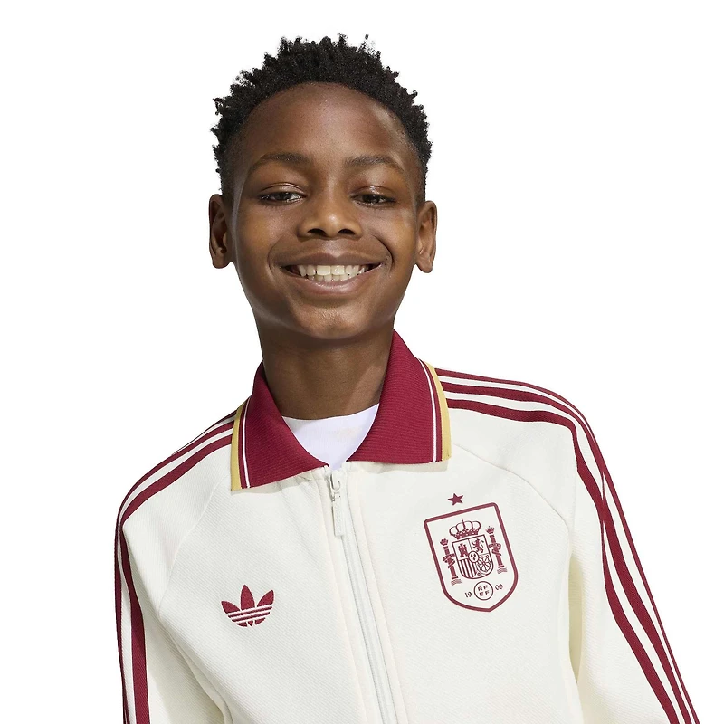 Veste zippée intégrale adidas blanche pour enfant, équipe nationale espagnole, extérieur, modèle Anthem, adidas.