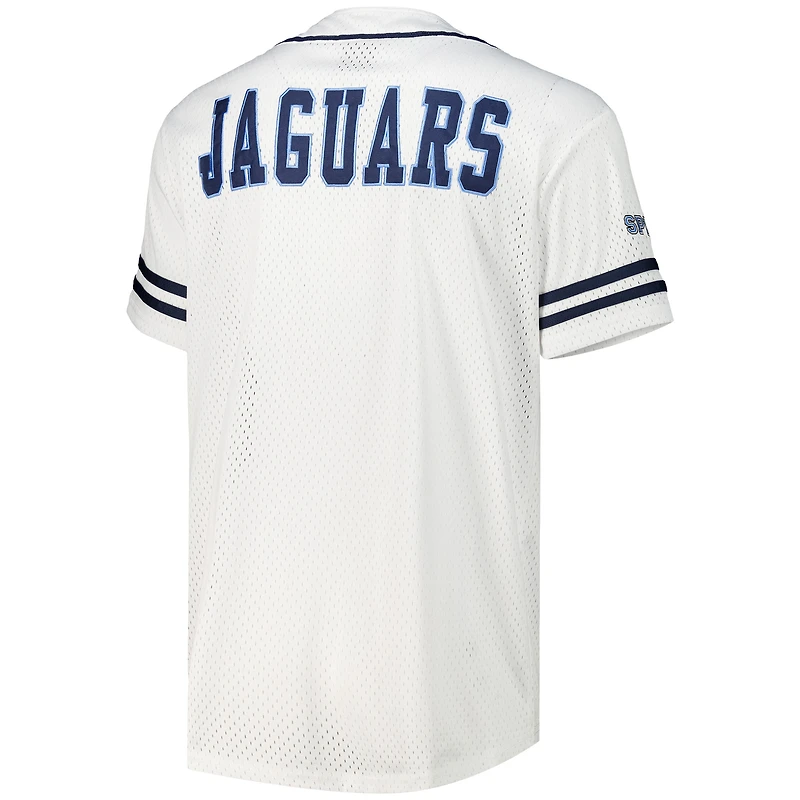 Men's Colosseum White Spelman College Jaguars Free Spirited Mesh Button-Up Baseball Jersey