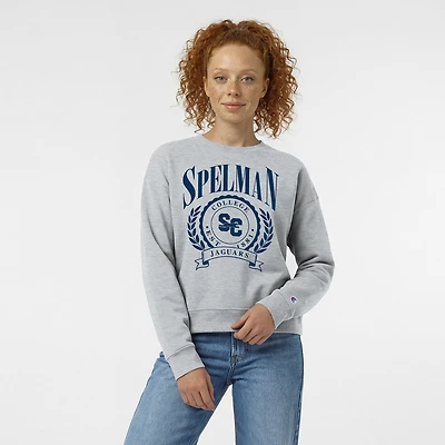 Women's Champion  Heather Gray Spelman College Jaguars Academic Crest Powerblend Crewneck Sweatshirt