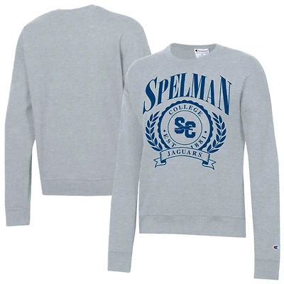 Women's Champion Heather Gray Spelman College Jaguars Academic Crest Powerblend Crewneck Sweatshirt