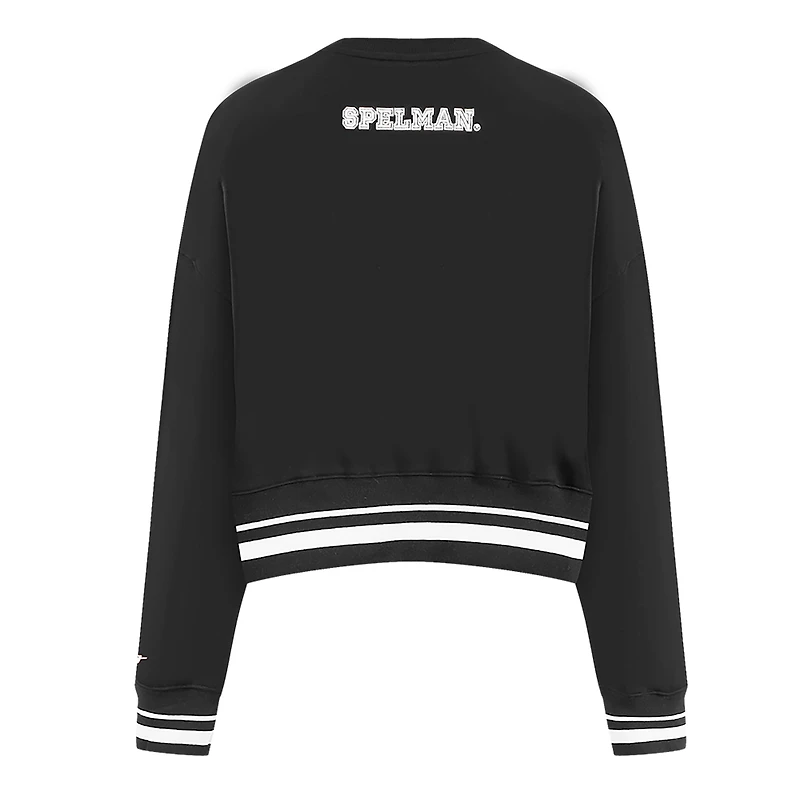Women's Pro Standard Black Spelman College Jaguars Pearl Cropped Pullover Sweatshirt