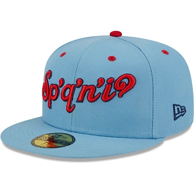 Casquette ajustée 59FIFTY avec logo alternatif Spokane Indians New Era pour homme, bleu clair, collection authentique