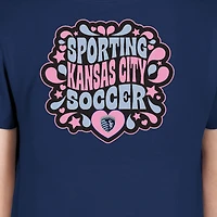 T-shirt bleu marine à motif bulle et cœur pour jeunes filles de New Era Sporting Kansas City
