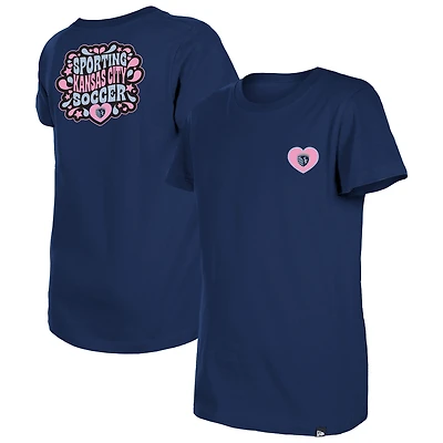 T-shirt bleu marine à motif bulle et cœur pour jeunes filles de New Era Sporting Kansas City