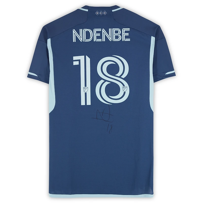 Logan Ndenbe Sporting Kansas City Autographed Match-Used #18 Navy adidas Jersey from the 2024 MLS Season - Size M