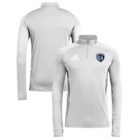 Haut d'entraînement à manches longues et quart de zip adidas Silver Sporting Kansas City 2025 AEROREADY pour homme