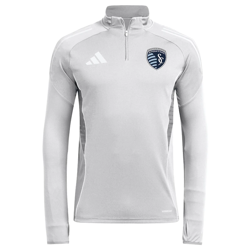 Men's adidas  Silver Sporting Kansas City 2025 AEROREADY Quarter-Zip Long Sleeve Training Top