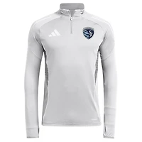Men's adidas  Silver Sporting Kansas City 2025 AEROREADY Quarter-Zip Long Sleeve Training Top