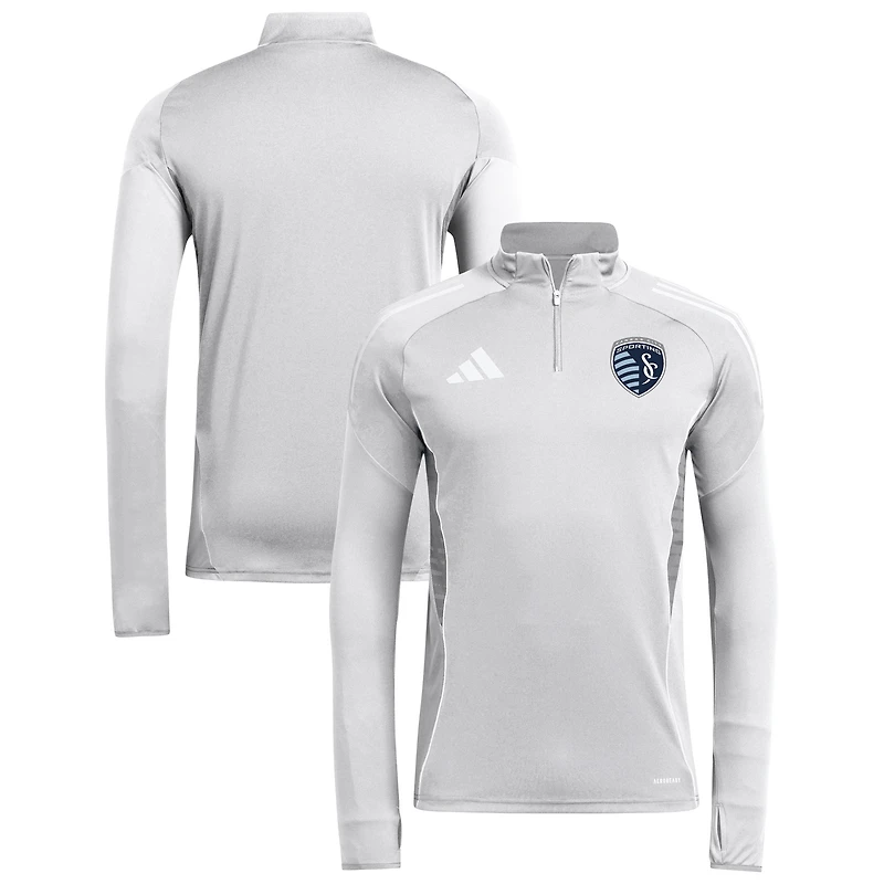 Haut d'entraînement à manches longues et quart de zip adidas Silver Sporting Kansas City 2025 AEROREADY pour homme