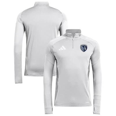 Haut d'entraînement à manches longues et quart de zip adidas Silver Sporting Kansas City 2025 AEROREADY pour homme