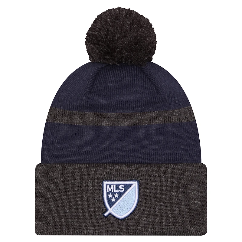 Men's New Era Blue Sporting Kansas City 2025 Kickoff Cuffed Knit Hat with Pom