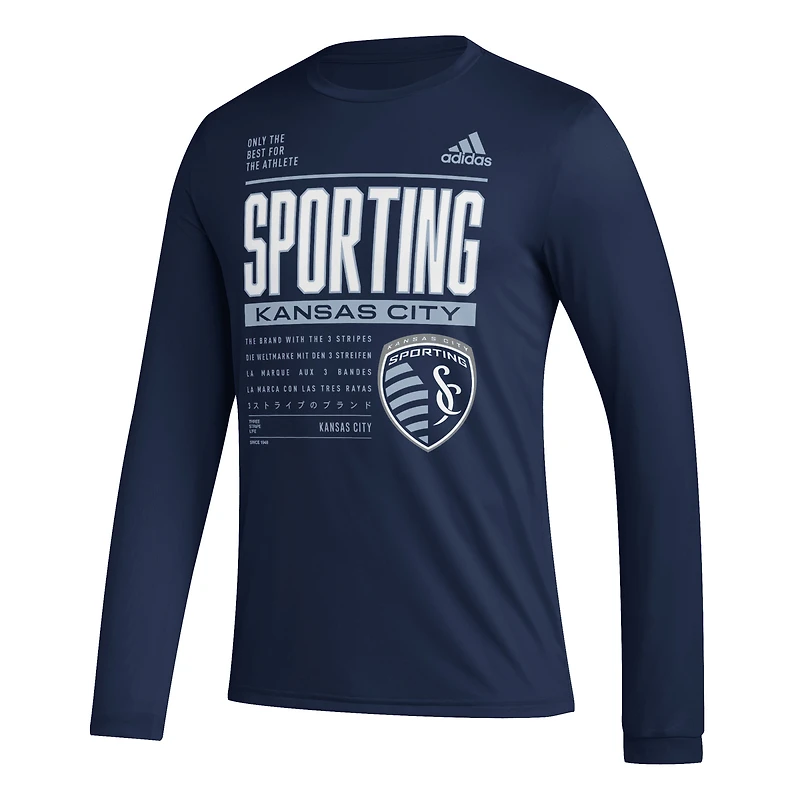T-shirt à manches longues adidas Sporting Kansas City 2023 Club DNA AEROREADY pour homme, bleu marine