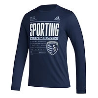 T-shirt à manches longues adidas Sporting Kansas City 2023 Club DNA AEROREADY pour homme, bleu marine