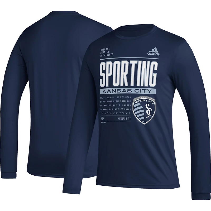 T-shirt à manches longues adidas Sporting Kansas City 2023 Club DNA AEROREADY pour homme, bleu marine