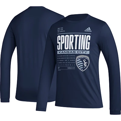 T-shirt à manches longues adidas Sporting Kansas City 2023 Club DNA AEROREADY pour homme, bleu marine