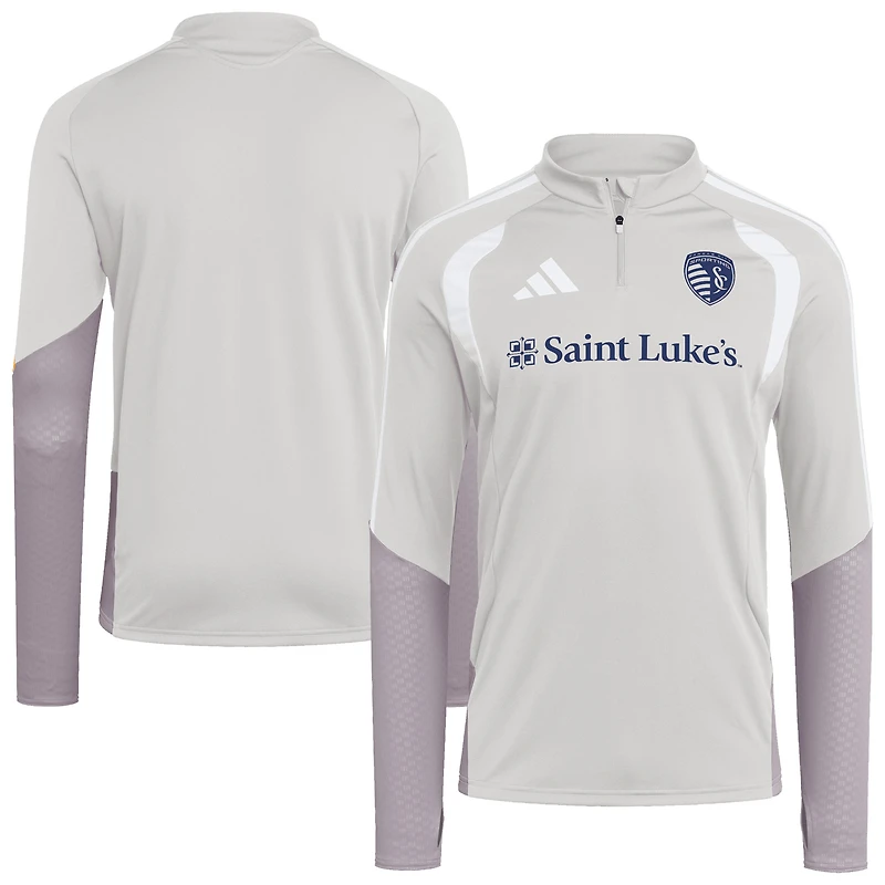 Haut d'entraînement zippé 1/4 de compétition adidas Silver Sporting Kansas City 2026 pour homme