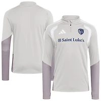 Haut d'entraînement zippé 1/4 de compétition adidas Silver Sporting Kansas City 2026 pour homme