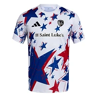 Maillot d'avant-match adidas blanc Sporting Kansas City 2026 Americana pour homme