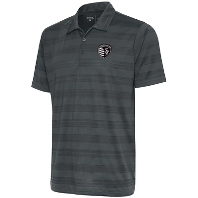 Polo Sporting Kansas City pour homme, coloris charbon Antigua, motif boussole métallisé brossé