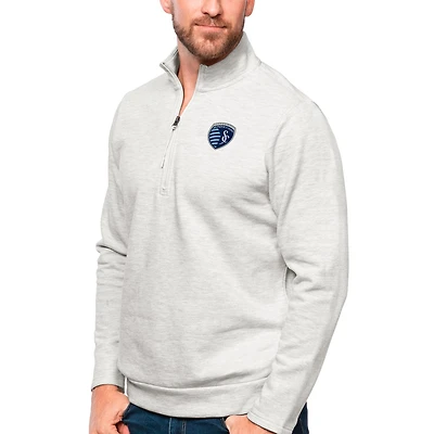 Pull-over à fermeture éclair quart de tour Gambit pour homme, gris Antigua, avec logo l'équipe principale du Sporting Kansas City