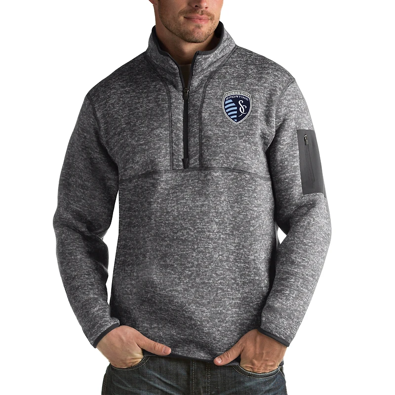 Veste à enfiler zippée quart de tour pour homme, modèle Antigua Heather Black Sporting Kansas City Fortune, grande taille