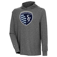 Men's Antigua  Heather Black Sporting Kansas City Saga Long Sleeve Hoodie T-Shirt