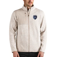 Men's Antigua Oatmeal Sporting Kansas City Fortune Full-Zip Jacket