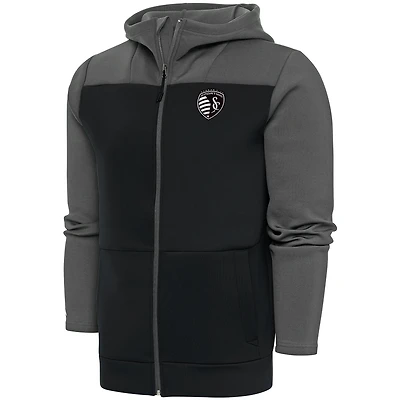 Men's Antigua  Steel/Gray Sporting Kansas City Brushed Metallic Protect Full-Zip Hoodie