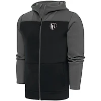 Men's Antigua  Steel/Gray Sporting Kansas City Brushed Metallic Protect Full-Zip Hoodie