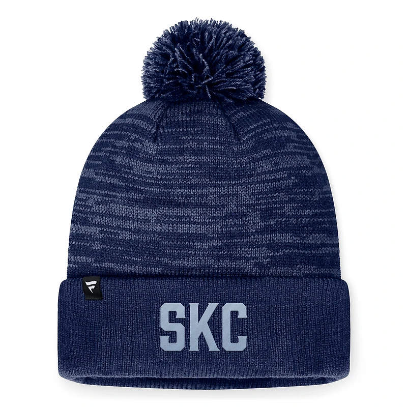 Bonnet en tricot à revers discret Fanatics Heather Navy Sporting Kansas City pour hommes avec pompon