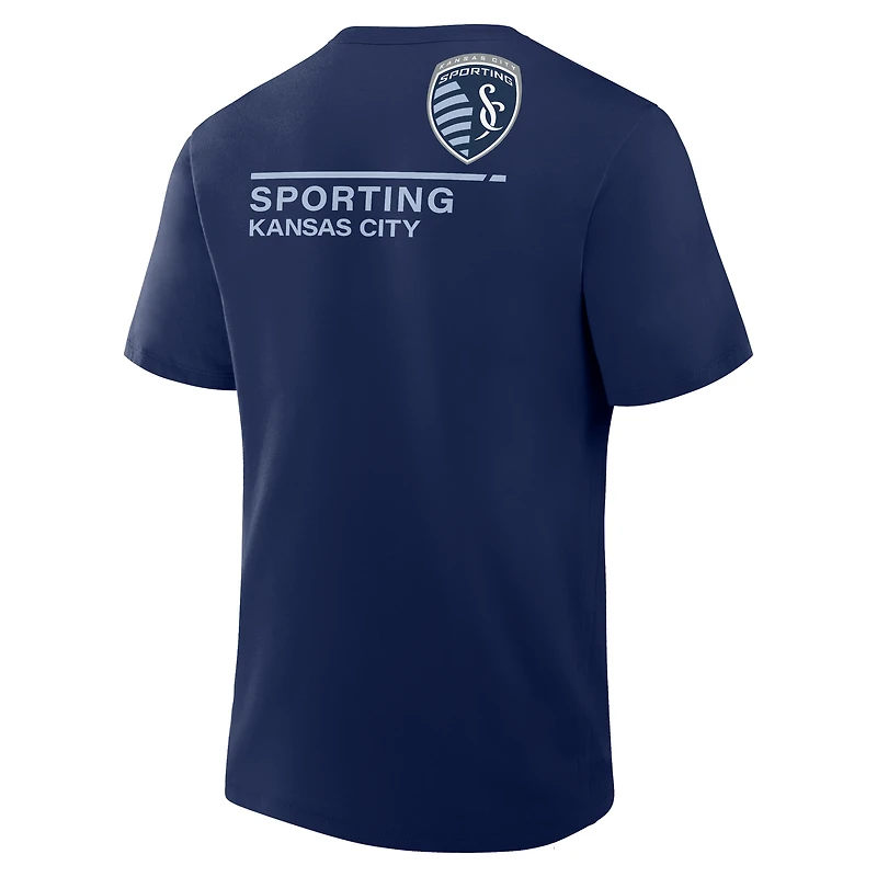 T-shirt Fanatics bleu marine Sporting Kansas City pour homme avec coup de pied coin Legacy